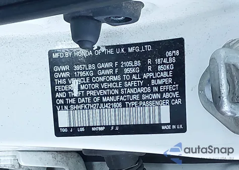 2018 Honda Civic Lx из США, поврежденный, VIN SHHFK7H27JU421606